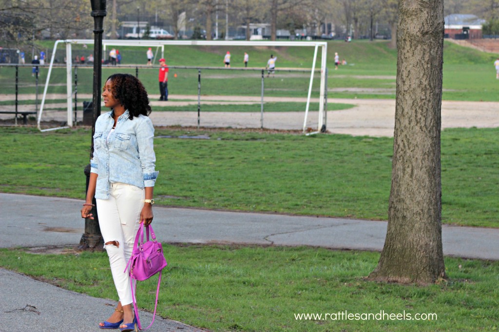 chambray with distressed jeans