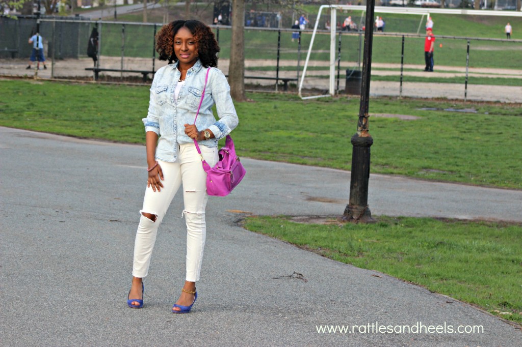 chambray shirt with distressed jeans