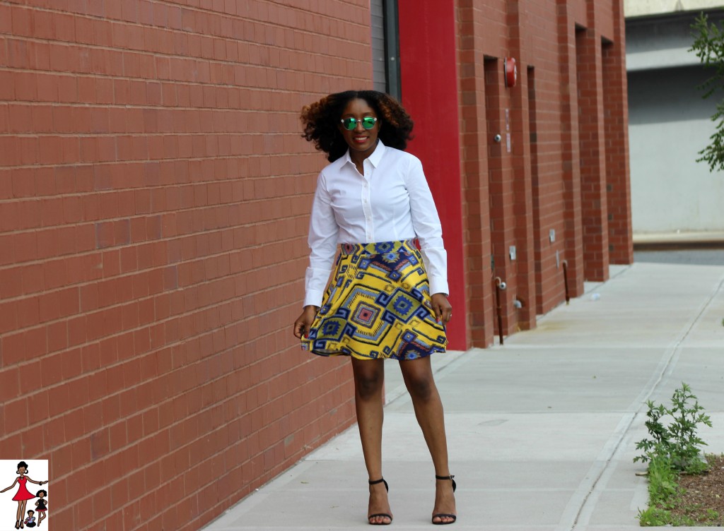 Yellow Skater skirt and white shirt