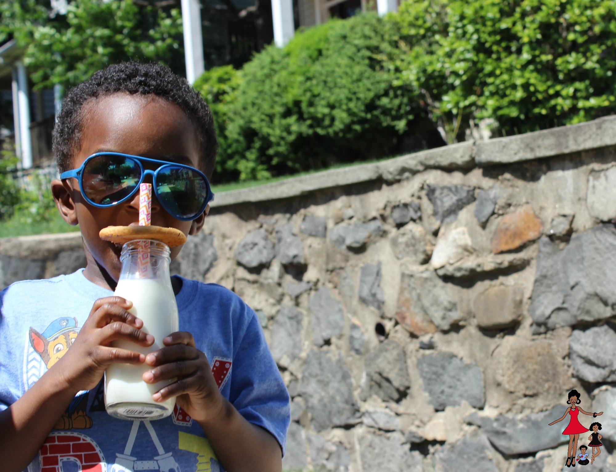 enjoying summer milk and cookies