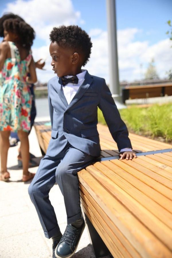 Dapper Style: Boys Suit with Leather Sneakers