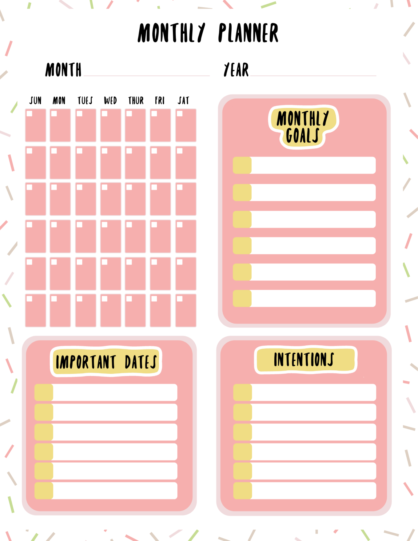 Pink Monthly and Weekly Calendar Planner Pages - Printable at